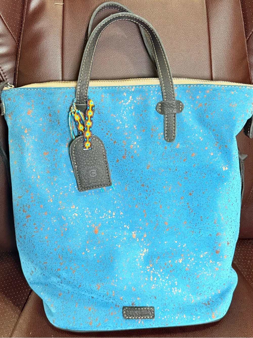 Consuela Nilo Sling Blue Bucket Leather Bag